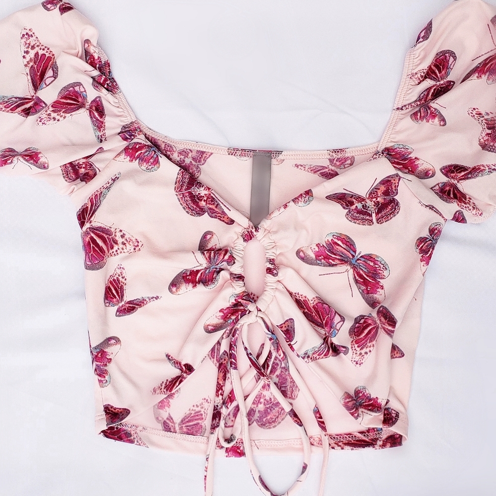 Butterfly top crop adjustable center crop summer spring - Picture 3 of 3